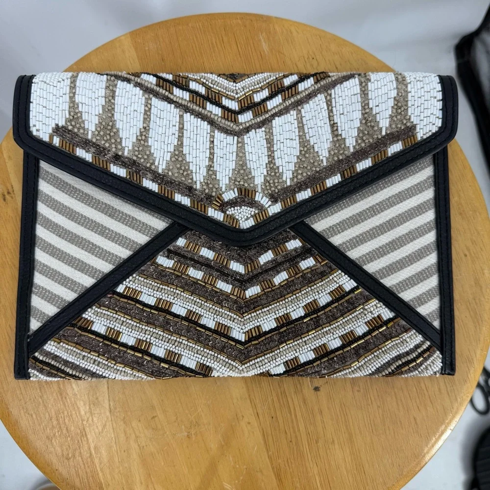 Rebecca Minkoff Wonder Leo Envelope Clutch Black Metallic Elegant  Clutch